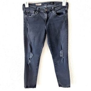 AG Adriano Goldschmied The Legging Ankle skinny distressed jeans, gray black 29R